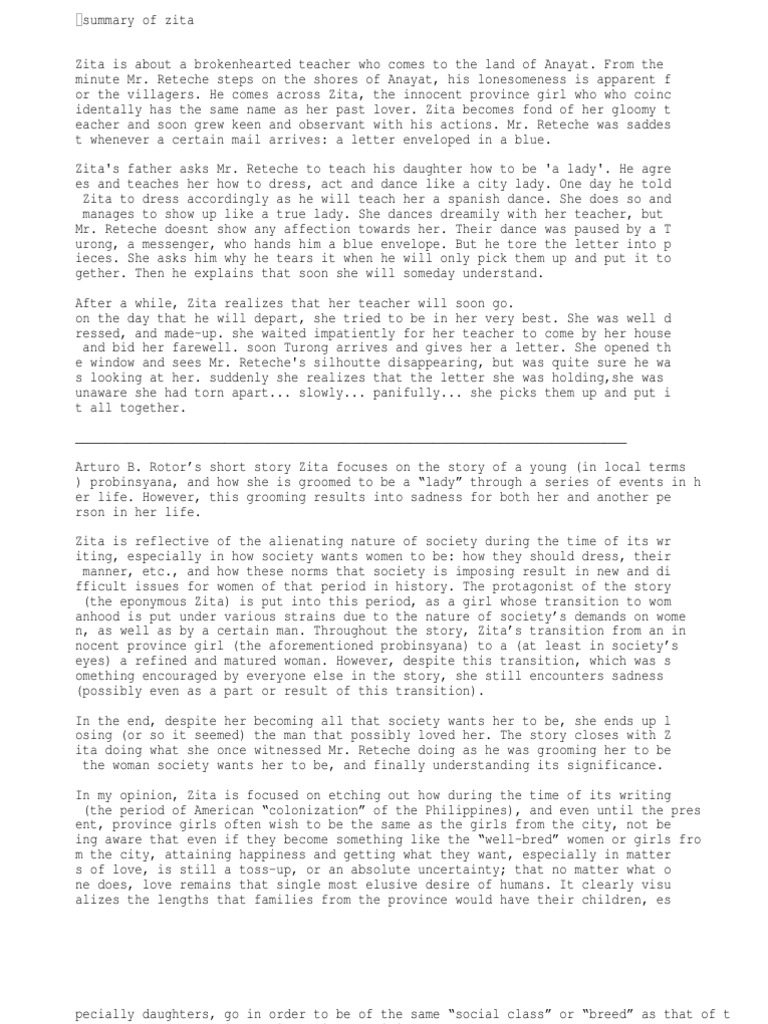 elements of zita by arturo rotor Analysis of zita by arturo rotor